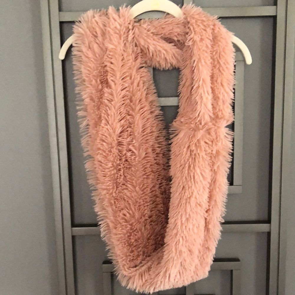 Blush soft faux fur Infinity scarf.